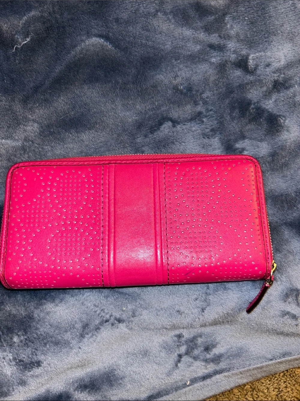 Coach Red Perforated Leather Continental Wallet with Snap Tab